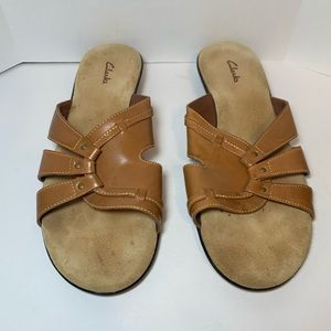 Clarks Women’s Macbeth Brown Leather Slip On Casual Sandals Slides Shoes Size 10